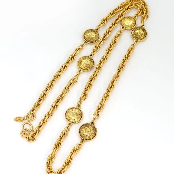 CHANEL CC 31 Rue Cambon Coin Necklace 36" Gold Tone Auth #24590 - Picture 3 of 7